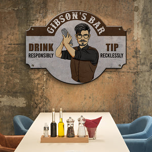 Personalized Shaking Bartender Metal Sign - Drink Responsibly Tip Recklessly - Metal Wall Art - GoDuckee