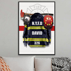Personalized Firefighter Uniform Poster - Thin Red Line Background - Poster & Canvas - GoDuckee