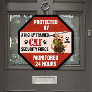 Protected By A Highly Trained Cat Personalized Cat Wood Sign Gift For Cat Lovers - Wood Sign - GoDuckee