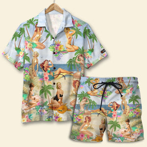 Pin Up Girl Hawaiian Shirt And Men Beach Shorts, Gift For This Summer - Hawaiian Shirts - GoDuckee