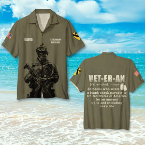Veteran Hawaiian Shirt - Custom Military Unit - A Blank Check Payable, Soldier Front - Hawaiian Shirts - GoDuckee