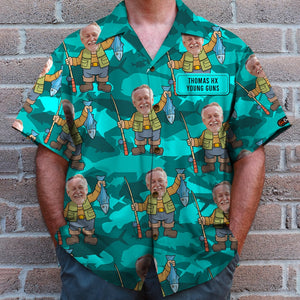 Fishing Custom Face Photos Seamless Pattern, Personalized Hawaiian Shirt and Men Beach Shorts, Gifts for Fishing Lovers - Hawaiian Shirts - GoDuckee