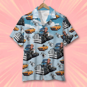 Trucker Truck and Angry Convoy Duck Pattern, Personalized Hawaiian Shirt and Men Beach Shorts, Trucker Gifts - Hawaiian Shirts - GoDuckee