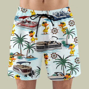 Pontoon Duck Hawaiian Shirt & Men Beach Shorts - Palm Tree Pattern - Hawaiian Shirts - GoDuckee