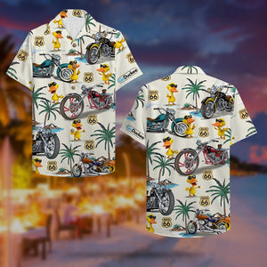 Biker Duck Hawaiian Shirt - Duck & Classic Motorcycles Pattern - Hawaiian Shirts - GoDuckee