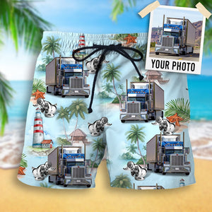 Custom Photo Hawaiian Shirt, Aloha Shirt and Mens Beach Shorts - Truck With Summer Background - Hawaiian Shirts - GoDuckee