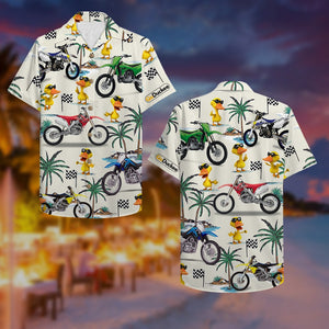 Motocross Duck Hawaiian Shirt - Dirt Bike and Fancy Duck Pattern - Hawaiian Shirts - GoDuckee