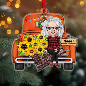 Personalized Grandma Ornament, Grandma With Flowers Car, Gift For Family - Ornament - GoDuckee