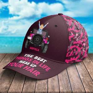 Personalized Car Cap for Travel Girls, The Best Things In Life Mess Up Your Hair - Classic Cap - GoDuckee