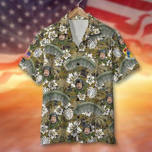 Custom Photo Hawaiian Shirt, Aloha Shirt and Mens Beach Shorts - Military Background - Hawaiian Shirts - GoDuckee