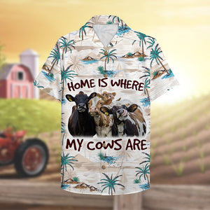 Farmer Hawaiian Shirt - Home Is Where My Cows Are - Palm Tree Pattern - Hawaiian Shirts - GoDuckee