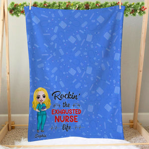 Rockin' The Exhausted Nurse Life - Personalized Nurse Blanket - Gift For Nurse - Blanket - GoDuckee