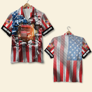 Custom Photo Hawaiian Shirt, Aloha Shirt and Mens Beach Shorts - Truck With Bricks Background - Hawaiian Shirts - GoDuckee