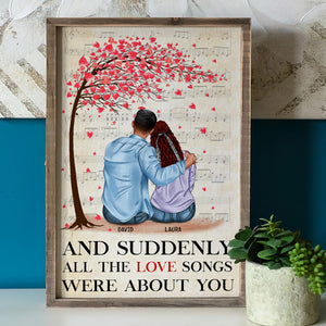 Personalized Jean Couple Poster - And Suddenly All The Love Songs Were About You - Hugging Couple - Poster & Canvas - GoDuckee