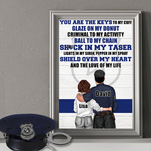 Personalized Police Couple Poster - You Are The Keys To My Cuff - Thin Blue Line Background - Poster & Canvas - GoDuckee