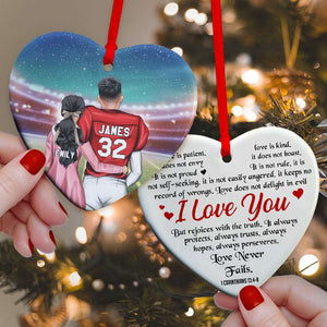American Football Couple Love Never Fails - Personalized Ornament - Gift for Couple - Couple Shoulder to Shoulder - Ornament - GoDuckee