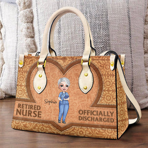 Retired Nurse Offically Discharged, Personalized Leather Bag, Gift For Nurse - Leather Bag - GoDuckee