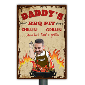 Daddy's World BBQ PIT Famous Custom Photo Grilling Father Metal Sign, Gift For Father - Metal Wall Art - GoDuckee
