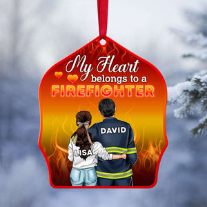 Firefighter Couple My Heart Belongs To A Firefighter - Personalized Christmas Ornament - Gift for Couple - Couple Shoulder to Shoulder - Ornament - GoDuckee