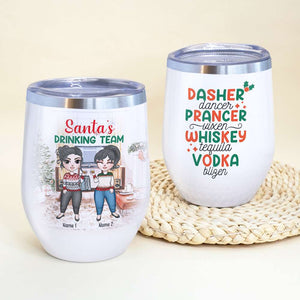 Personalized Sweater Girls Wine Tumbler - Santa's Drinking Team - Christmas Theme - Wine Tumbler - GoDuckee