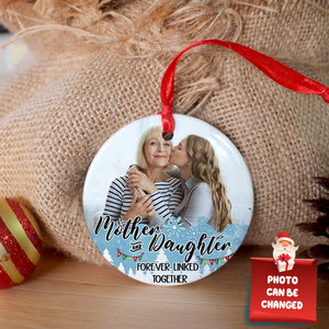 Mother and Daughter Forever Linked Together, Personalized Round Ceramic Ornament - Ornament - GoDuckee
