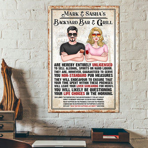 Backyard Bar And Grill Personalized Couple Metal Sign, Gift For Bar Decoration - Metal Wall Art - GoDuckee