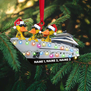 Yacht and Yellow Ducks - Personalized Christmas Ornament - Couple Gift for Yacht Lovers - Ornament - GoDuckee