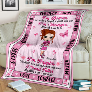Breast Cancer Awareness - Personalized Boxing Girl Blanket - Braver Because I Fought A Giant and Won - Blanket - GoDuckee