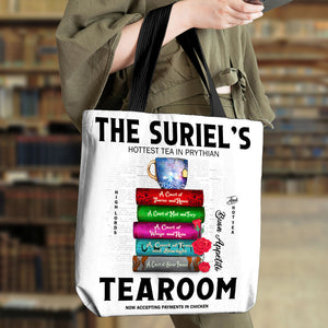 S. J. M Author Tote Bag - The Suriel's Tearoom Hottest Tea In Prythian - Book Spines And Roses - Tote Bag - GoDuckee