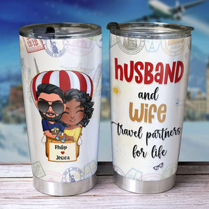 Husband And Wife Travel Partners For Life Personalized Tumbler Cup, Gift For Travel Couple - Tumbler Cup - GoDuckee
