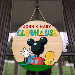 Family Welcome To Clubhouse, Personalized Round Wooden Sign - Wood Sign - GoDuckee