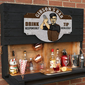 Personalized Shaking Bartender Metal Sign - Drink Responsibly Tip Recklessly - Metal Wall Art - GoDuckee