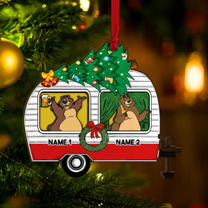 Camping Bear With Beer Personalized Ornament - Ornament - GoDuckee