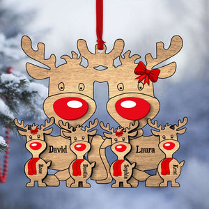 Christmas Reindeer Family, Personalized Wood Ornament - Ornament - GoDuckee