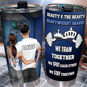 Personalized Gym Couple Tumbler - We Train Together We Spot Together We Stay Together - Tumbler Cup - GoDuckee