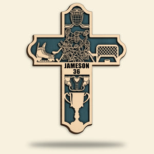 Hockey Team Cross Personalized 3D 2-Layered Wood Art - Gift for Hockey Players - Wood Sign - GoDuckee