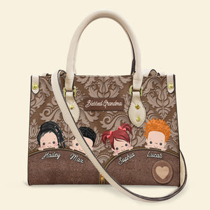 Personalized Grandma Leather Bag, Gift For Family - Leather Bag - GoDuckee