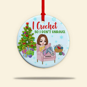 I Crochet So I Don't Unravel, Personalized Crochet Xmas Circle Ceramic Ornament - Ornament - GoDuckee