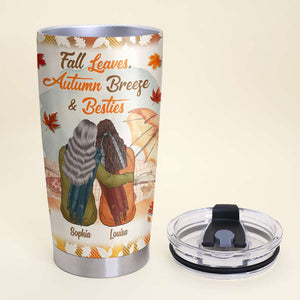 Fall Leaves Autumn Breeze & Besties Personalized Tumbler Cup, Gift For Friends - Tumbler Cup - GoDuckee