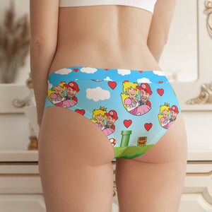 Red Heart With Cartoon Background - Custom Photo Couple Boxer Briefs - Boxer Briefs - GoDuckee