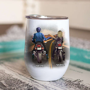 Personalized Motorcycle Couple Wine Tumbler - The Only Marriage Counselor You'll Ever - Highway Theme - Wine Tumbler - GoDuckee