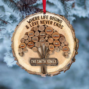 Family Tree Where Life Begins And Love Never Ends, 2 Personalized Wood Ornament - Ornament - GoDuckee