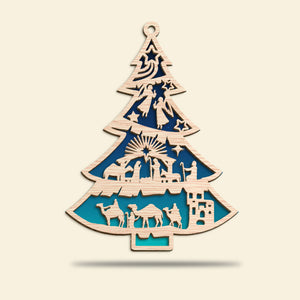 Christmas Nativity of Jesus 2 Layered Wooden Ornament - Ornament - GoDuckee