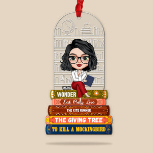 Girl Reading Book - Custom Book Titles, Personalized Acrylic Ornament, Christmas Gift For Teacher - Ornament - GoDuckee