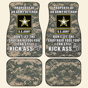 Veteran Don’t Let The Gray Hair Fool You I Can Still Kick Ass Personalized Universal Car Front & Rear Floor Foot Mats, Custom Military Unit - Doormat - GoDuckee