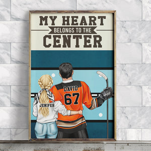 Personalized Hockey Couple Poster - My Heart Belongs To The Center - Couple Shoulder to Shoulder - Poster & Canvas - GoDuckee