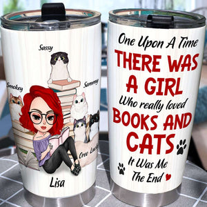 One Upon A Time, A Girl Who Really Loved Books & Cats - Personalized Tumbler - Gift For Cat Lover, Cat Mom - Tumbler Cup - GoDuckee