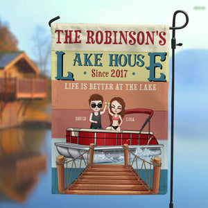Pontoon Lake House Life Is Better At The Lake - Personalized Flag - Gift for Couple - Couple On A Pontoon - Flag - GoDuckee