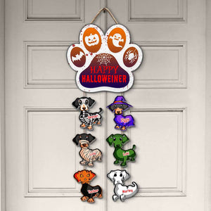 Custom Halloween Dachshund Wood Sign, Happy Halloweiner - Wood Sign - GoDuckee