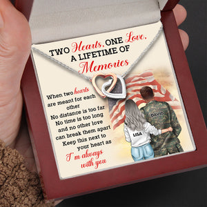 Personalized US Military Couple - Interlocking Hearts Necklace - Two Hearts One Love, A Lifetime Of Memories Message Card - Jewelry - GoDuckee
